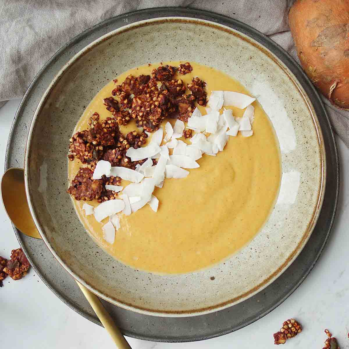 Sugar Free Anti Inflammatory Smoothie Bowl Turmeric Sweet Potato and Ginger