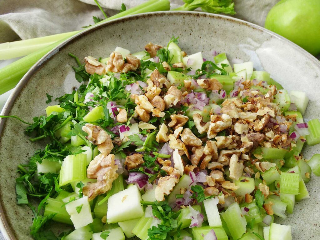 Celery Salad with Apple and Walnuts - Anti Candida Kitchen - Guinea Pig Salad With Celery And Apple
