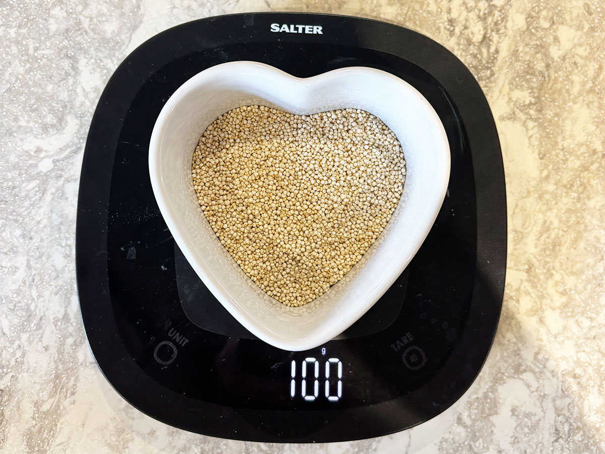 Quinoa on kitchen scales