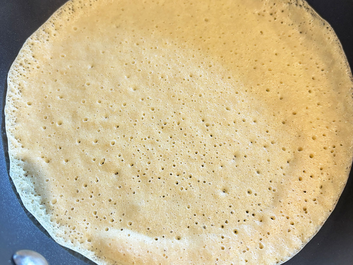 Close up of crepe cooking