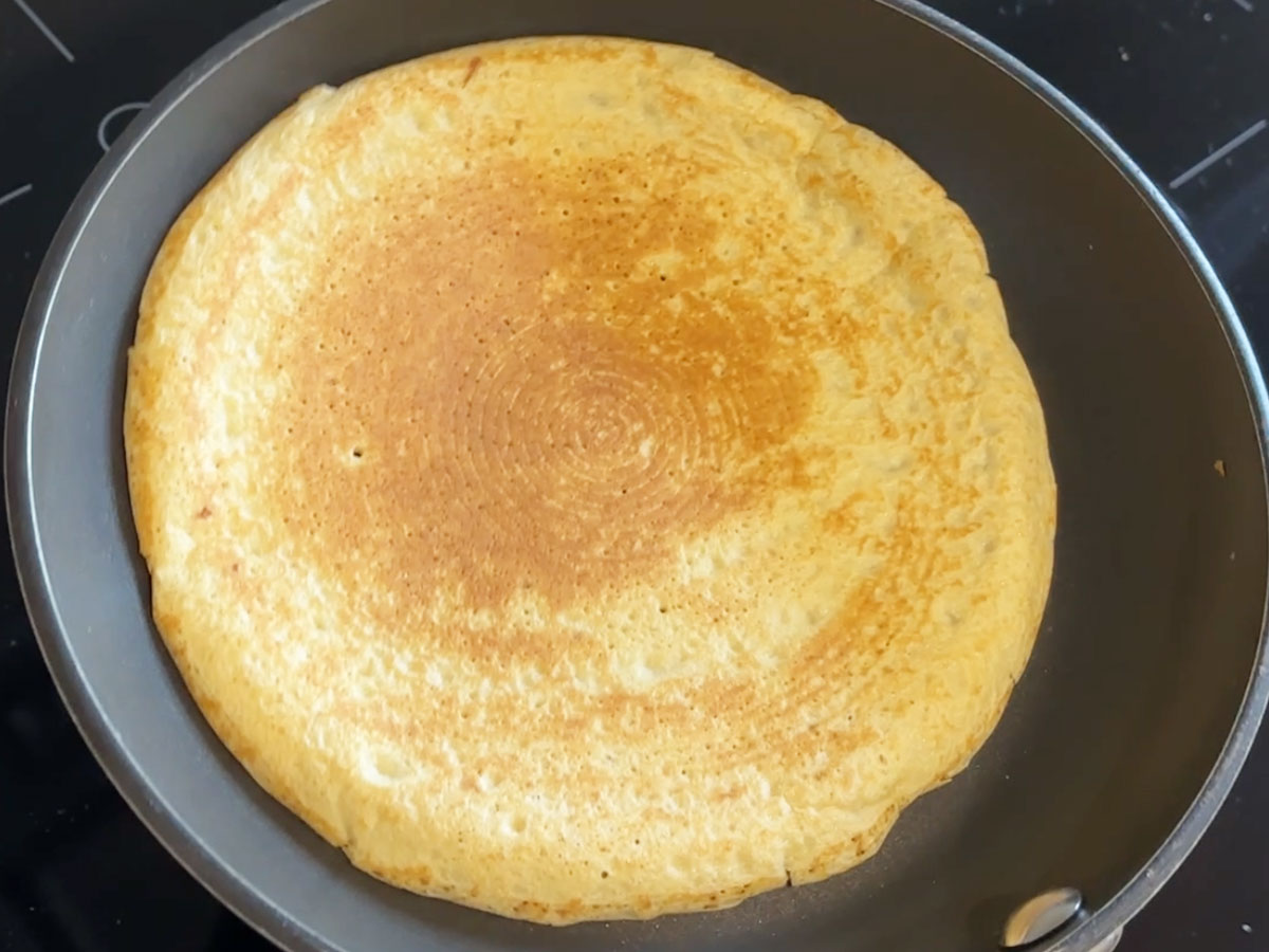 Crepe that has been flipped over