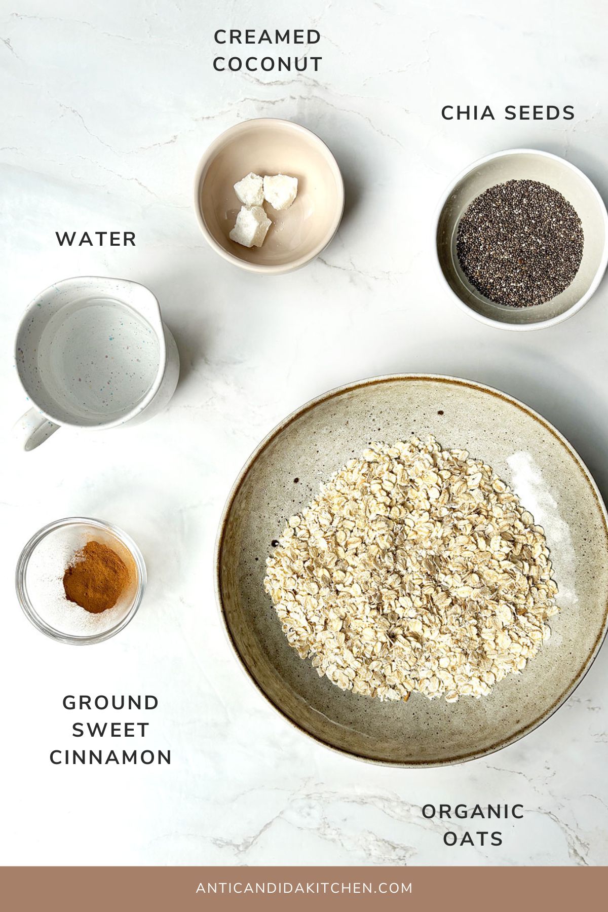 Top view of coconut milk oatmeal ingredients