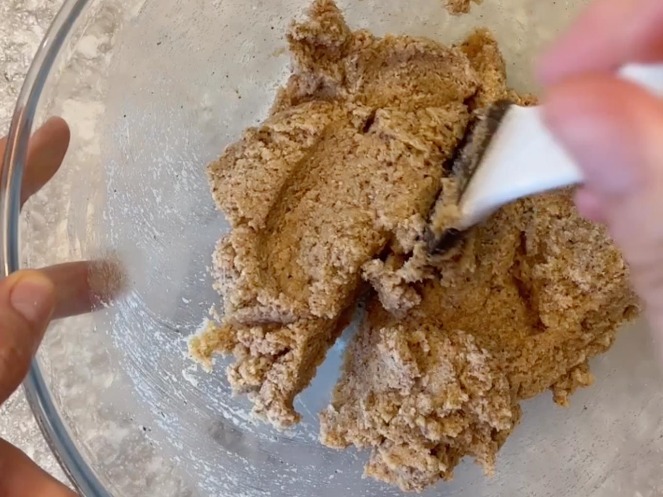 Separate mixed ingredients into two portions