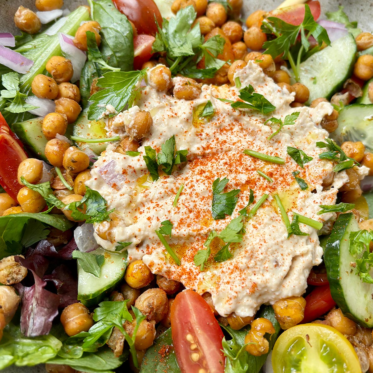 Baked Chickpea Hummus Salad - Healthy Lunch Recipe