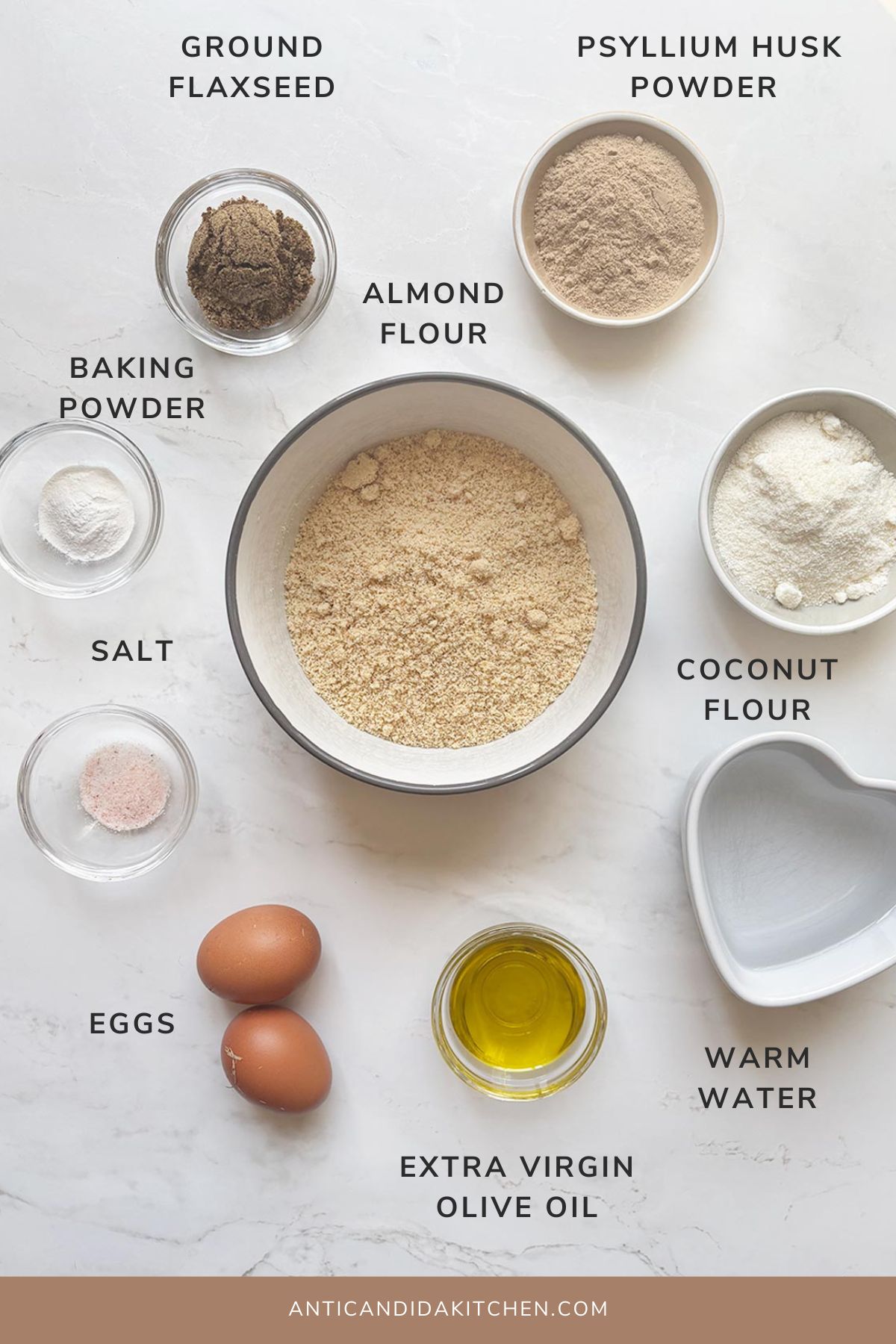 Ingredients needed to make gluten and yeast free candida diet friendly bread