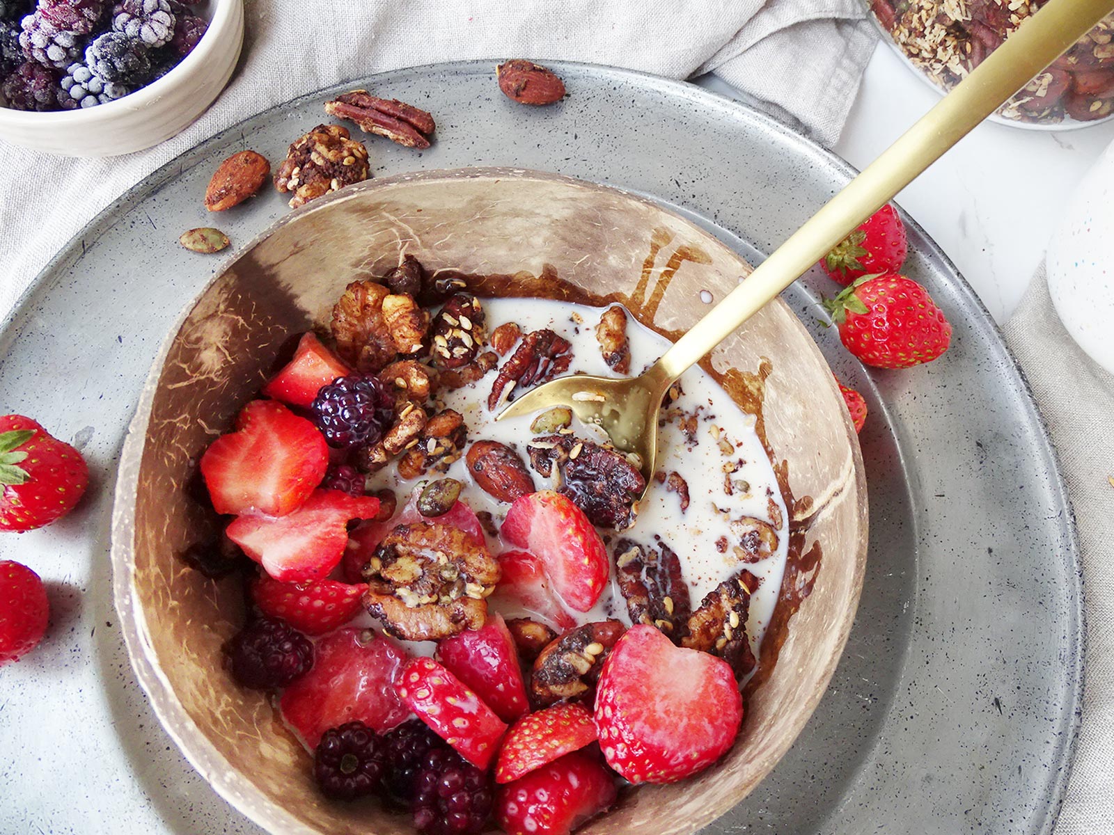 Grain-Free Nut and Seed Granola served with Almond Milk