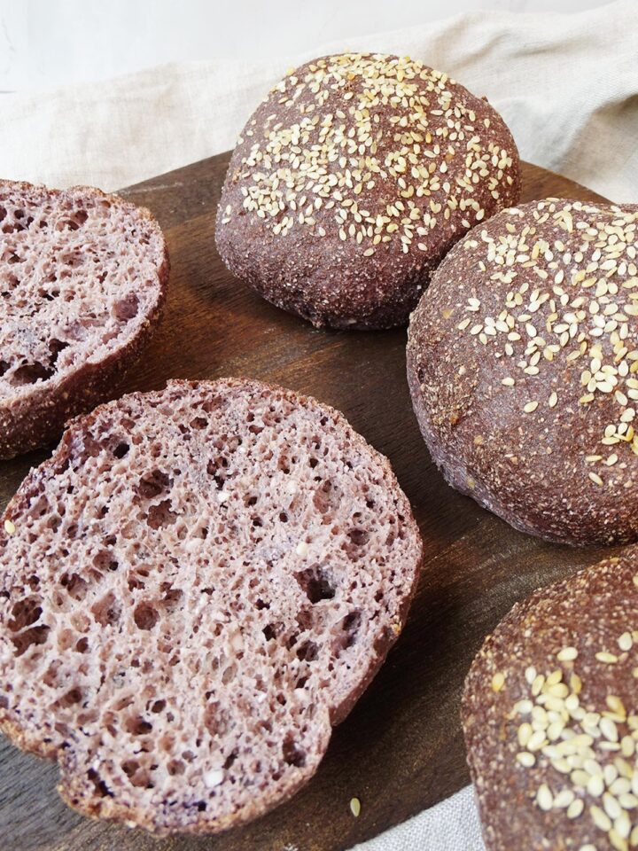 Keto burger buns sliced in half