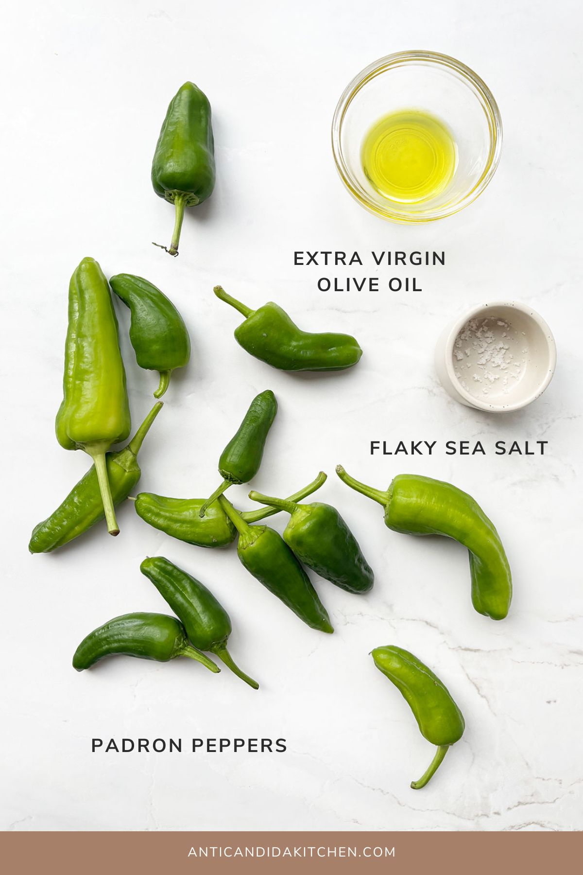 Ingredients to make grilled padron peppers