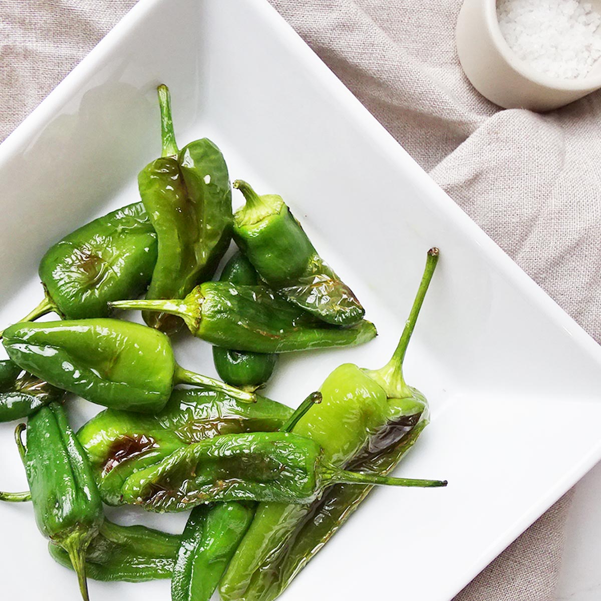Blistered padron peppers with olive oil and sea salt
